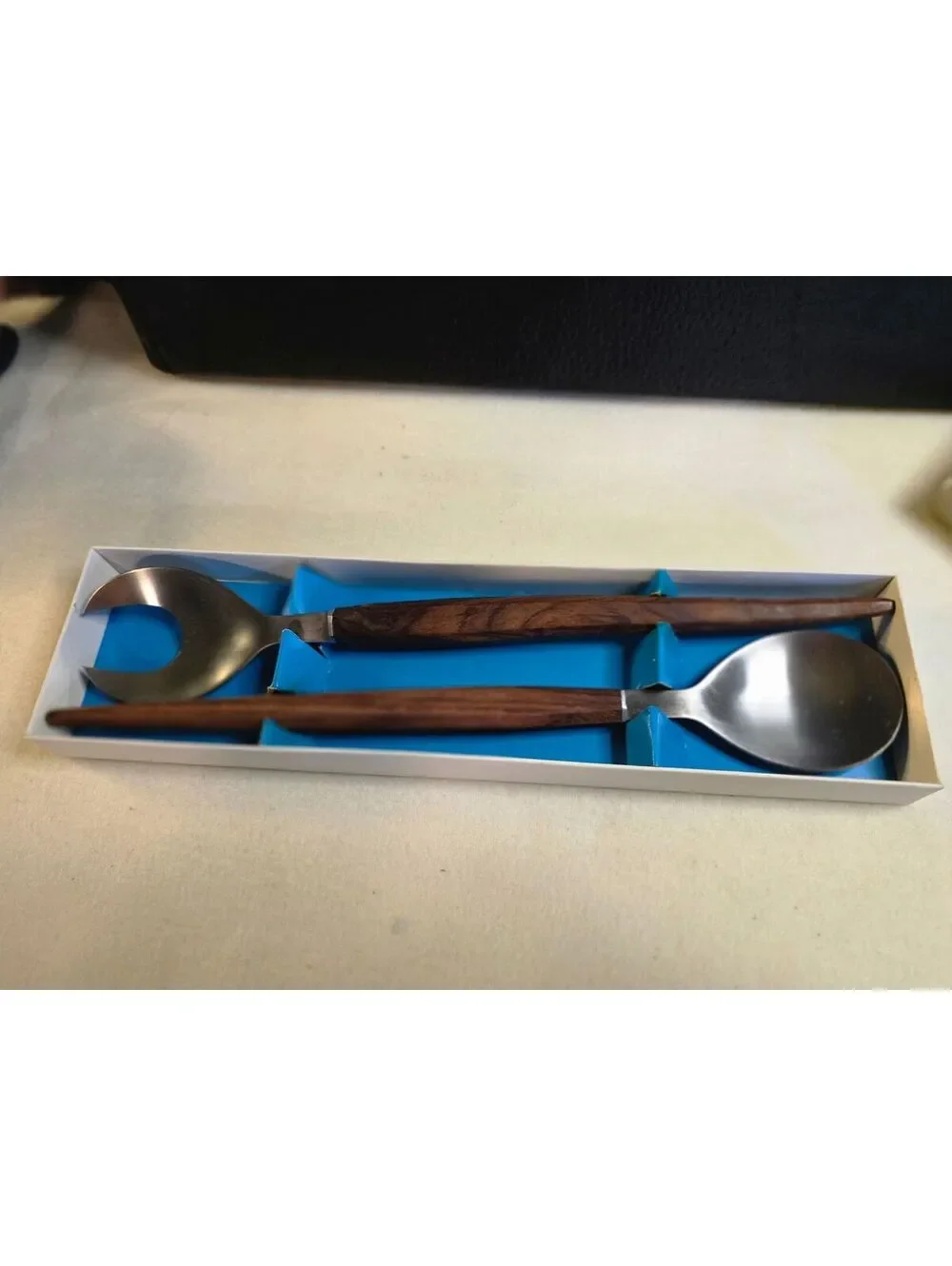 Vintage Northland Oneida S2 81/W Stainless Steel Wood Handle Salad Server Set